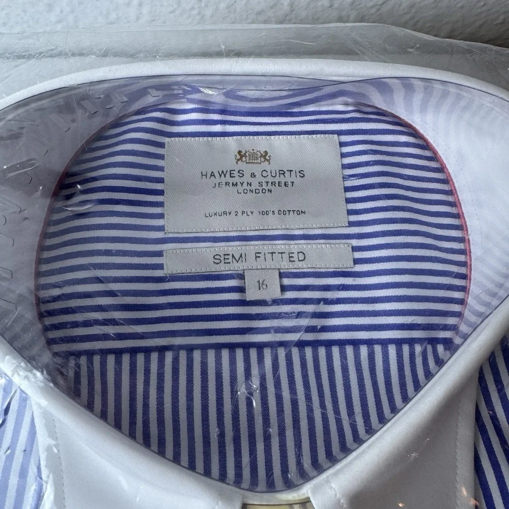 New Hawes & Curtis Woman's Semi Fitted Blue And White Striped Shirt UK 16 US 12